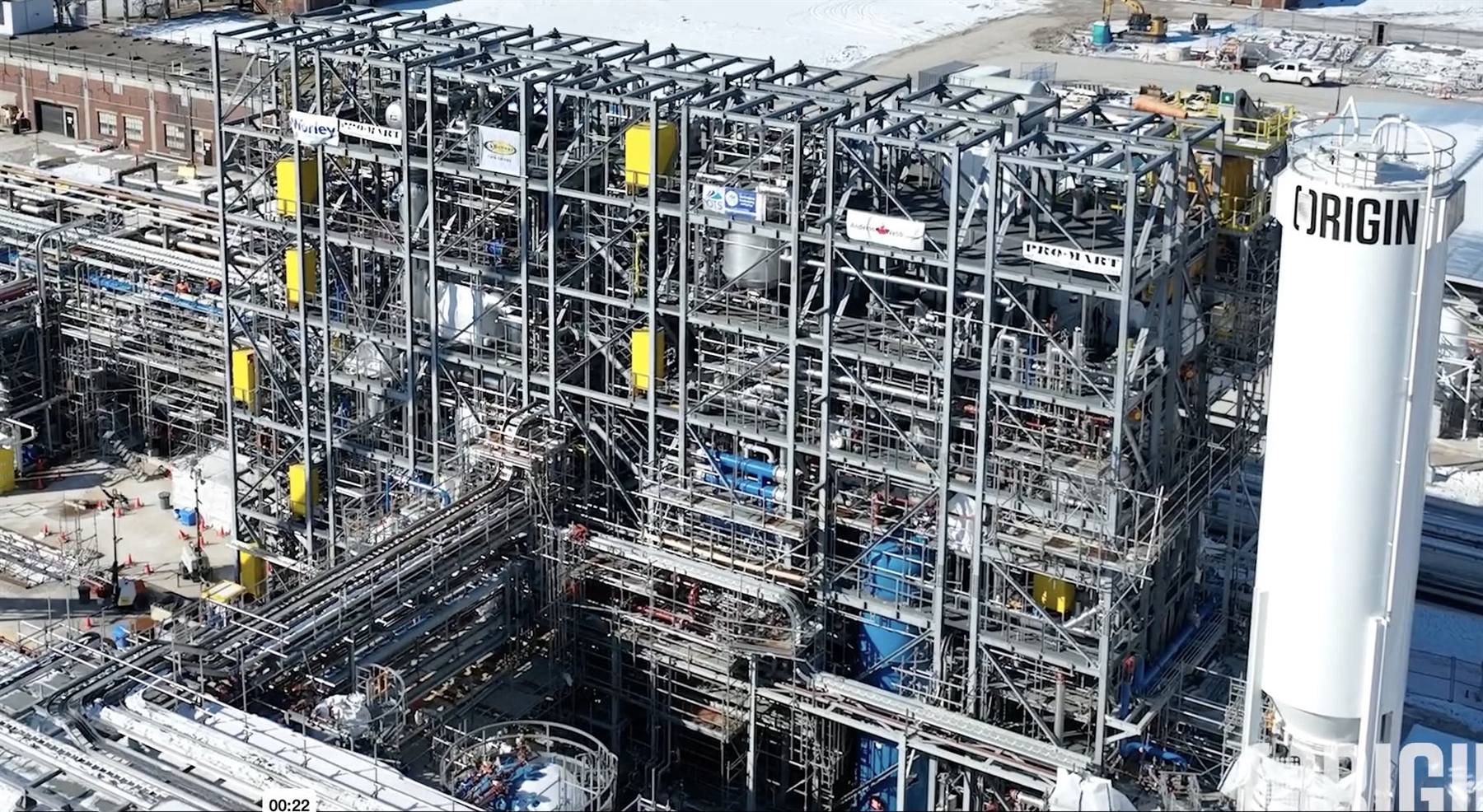 Fabricated pipe process modules staged for shipment